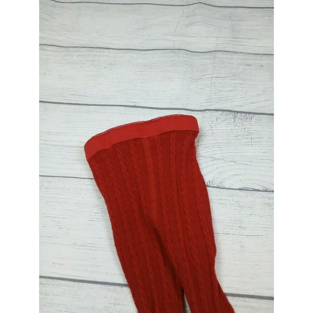2/3 Hanna Andersson Red Cable Knit Tights